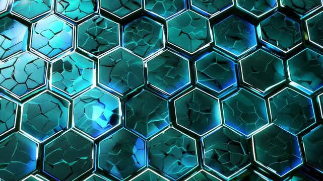 Abstract Hexagonal Pattern with Glowing Blue and Green Elements