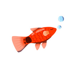 Set of cute sea animal characters with a little red fish blowing bubbles and a friendly narwhal illustration. © Amastudio