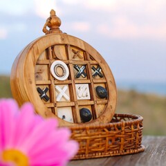 Wooden round tic-tac-toe game