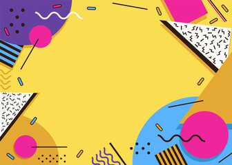 Memphis Style Yellow Frame Background Bright and Colorful Design
