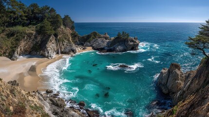 Fototapeta premium McWay Waterfall Panorama at Julia Pfeiffer Burns State Park, California