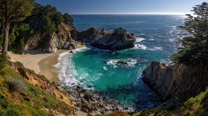 Obraz premium McWay Waterfall Panorama at Julia Pfeiffer Burns State Park, California, USA