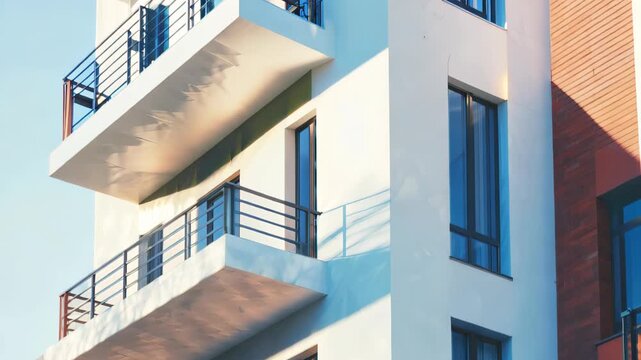 Modern Urban Architecture with Balcony and Large Windows Design