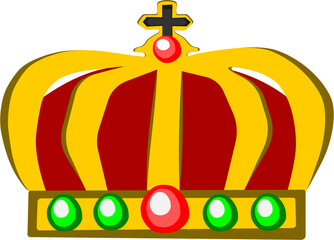 Golden royal crown with red jewel, powerful symbol of luxury monarchy. Cartoon illustration of king or queen regal headwear accessory