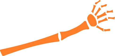 Scary orange skeleton arm illustration with spooky hand and bone. creepy halloween horror concept isolated on transparency background