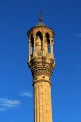 Aziziye Mosque is located in Konya, Turkey. The mosque was built in 1872 during the Ottoman period. The minaret of the mosque was built in the baroque style.