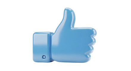 3D Blue Like Button with Thumbs Up Isolated on Transparent Background