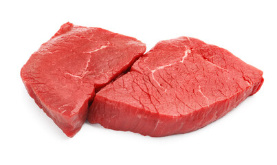 Pieces of raw beef meat isolated on white