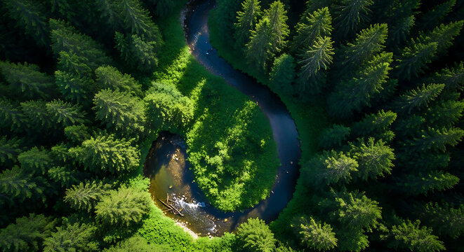 Aerial view of forest and river