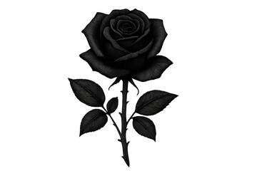 Fototapeta premium Black rose illustration representing dark gothic botanical sadness on transparent background