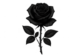 Black rose illustration representing dark gothic botanical sadness on transparent background