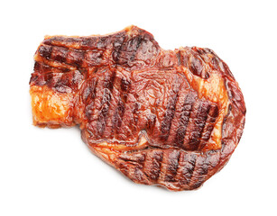 Delicious grilled beef steak isolated on white, top view