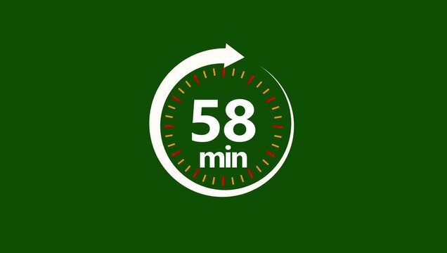 58 minutes timer. Stopwatch symbol in flat style. Editable isolated video .
