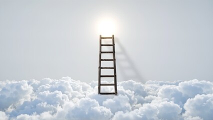 A Ladder Ascends Through Clouds Towards a Radiant, Ethereal Light