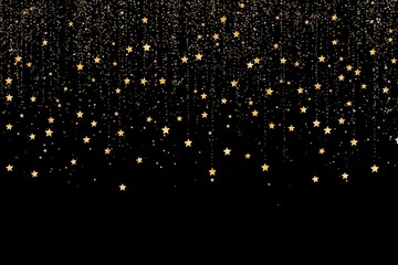 A celestial pattern of small white and gold stars on a black background, evoking a mystical night sky with sparkling depth for magical and fantasy-themed designs.