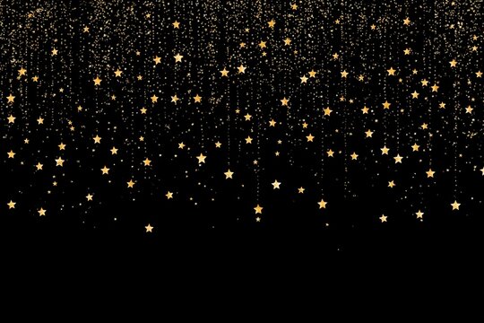 A celestial pattern of small white and gold stars on a black background, evoking a mystical night sky with sparkling depth for magical and fantasy-themed designs.