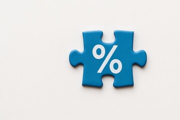 Obraz premium Puzzle piece with percentage symbol for business solution and problem solving concept. Connection idea and teamwork strategy with mathematical calculation and finance.