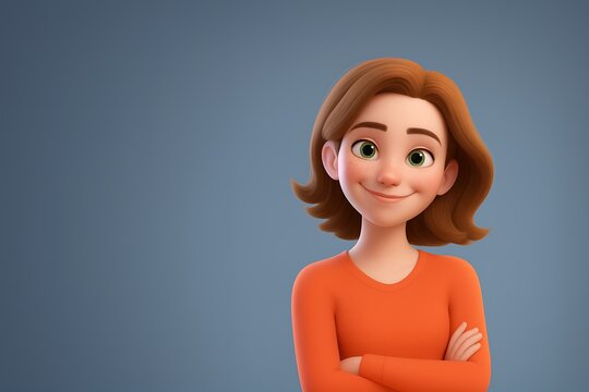 Friendly young woman with crossed arms and freckles for confident lifestyle concept. Positive character with short wavy hair showing assurance and approachable personality.