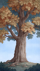 Fototapeta premium Majestic Autumn Tree: A Serene Landscape Showcasing the Beauty of Nature's Transformation and the Tranquil Essence of Changing Seasons