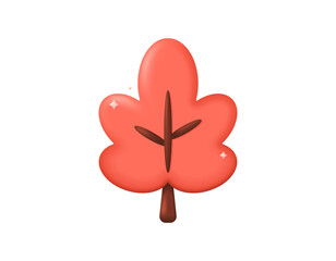 Illustration of a red or orange leaf. Autumn leaf. Symbol, icon, element. 3D style design. White background.