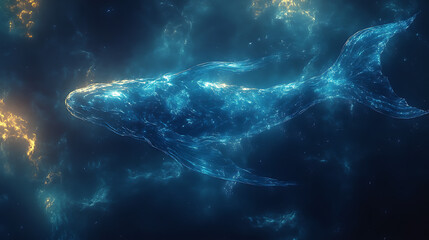 Deep-sea blue god-dragon hovering with luminous underbelly and flowing tail 