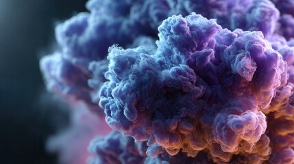 Vibrant swirling purple and blue smoke wisps create a dynamic, ethereal abstract cloud formation with warm light accents
