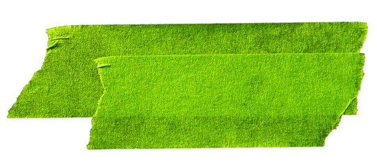 Green adhesive torn paper tape isolated on transparent background