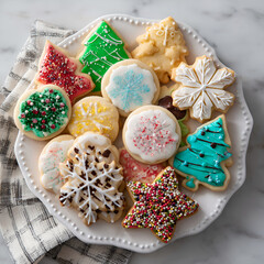 Festive cookie platter overhead shot composition
