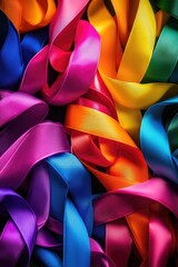 Colorful silk ribbons, vibrant and intertwined