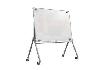 Fototapeta premium Blank whiteboard on slim gray tripod legs with caster caps isolated on transparent background. 
