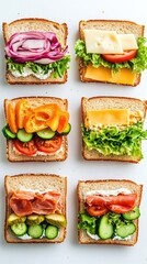 Assortment of colorful open-faced sandwiches, close-up