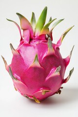 Vibrant pink dragon fruit against a plain white background