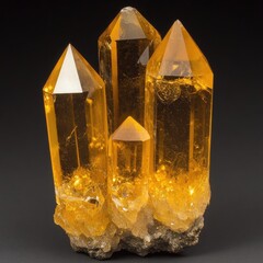 Cluster of translucent, orange quartz crystals