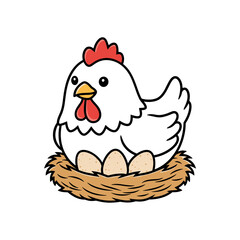 Hen sitting with eggs