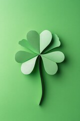Four-leaf clover crafted from folded paper on green backdrop