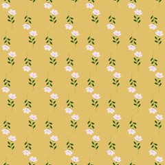 Delicate Pink Floral Pattern on Mustard Background