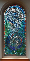 Stained-glass window, spiral mosaic design