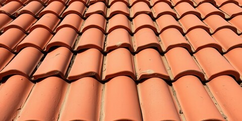 Naklejka premium Rustic terracotta roof tiles, aged and weathered, showing texture and pattern, terracotta, wall