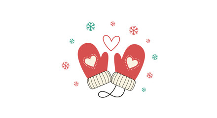 Cozy winter mittens with hearts and snowflakes for warmth and affection.