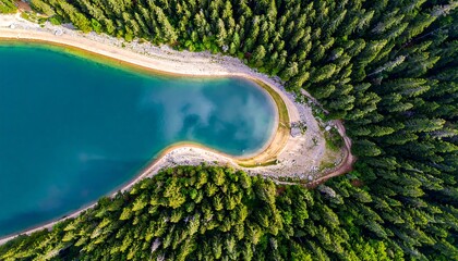Serene lake nestled in a dense forest