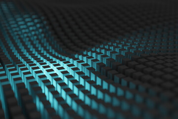 Blue Light Digital Grid Abstract Background, 3d rendering