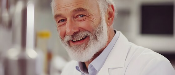 Smiling Senior Scientist in Lab Coat Portrait