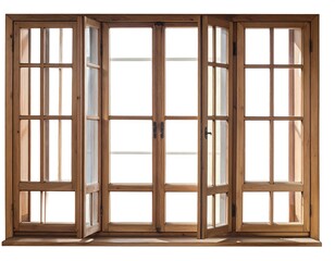 Wooden windows with a white background, interior design concept, isolated on white