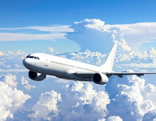 Obraz premium White Airplane Flying Above Clouds in a Clear Blue Sky During Daytime