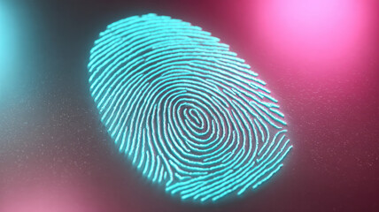 Glowing fingerprint with neon lights, close-up.