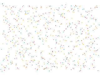 Abstract pattern of colorful confetti speckles scattered on a white background. Festive celebration and party element for graphic design.