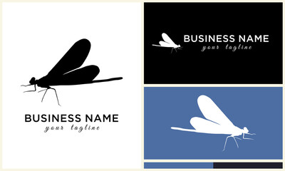 Dragonfly logo design with silhouette, and vector.