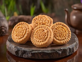 Delicious Embossed Brown Sugar Cookies on Dark Stone Plate