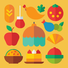 Thanksgiving Meal Icons Vector Illustration _ Colorful icons of different Thanksgiving dishes.