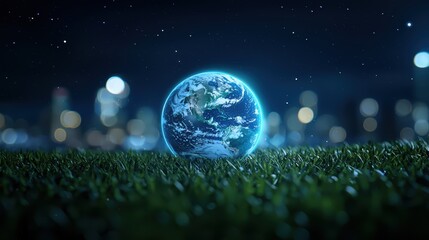 earth futuristic Earth with glowing energy fields and futuristic structures, depicting a world powered by clean energy